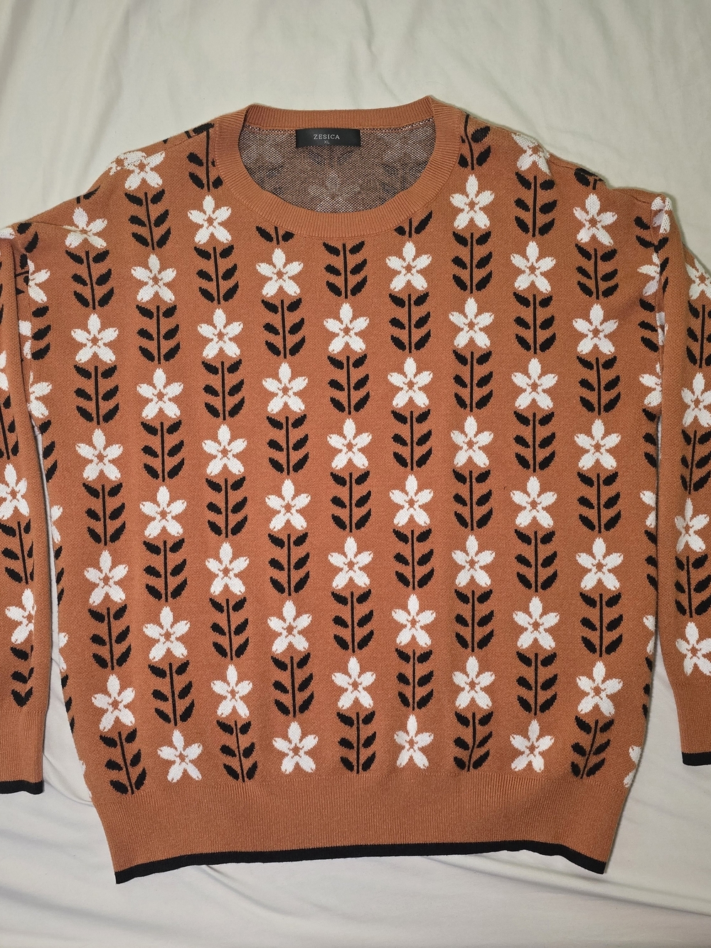 Rust Floral Crewneck Sweater - Women